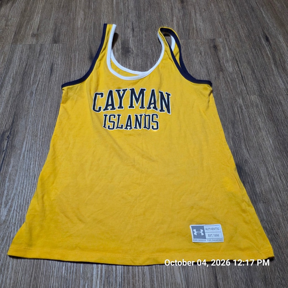 Under Armour Cayman Islands Graphic Tank Top Yellow Navy White Small Fitted